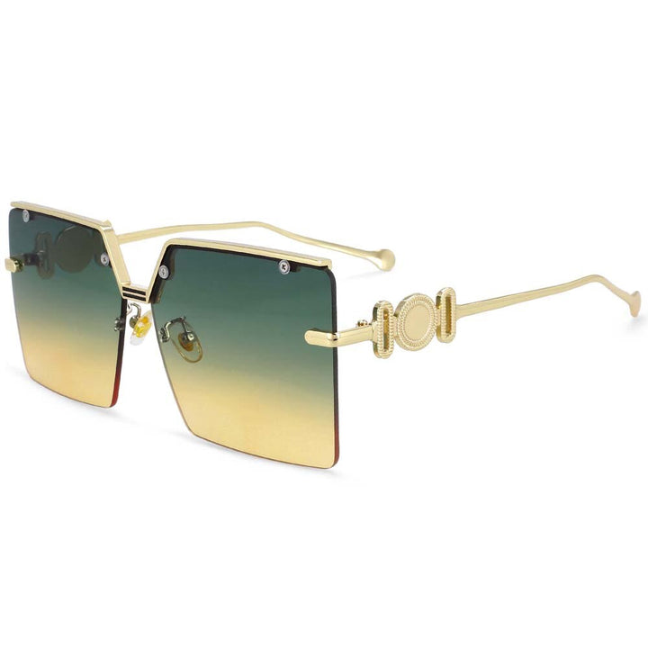 CCspace Women's Rimless Oversized Rectangle Alloy Frame Sunglasses 54213 Sunglasses CCspace Sunglasses Green