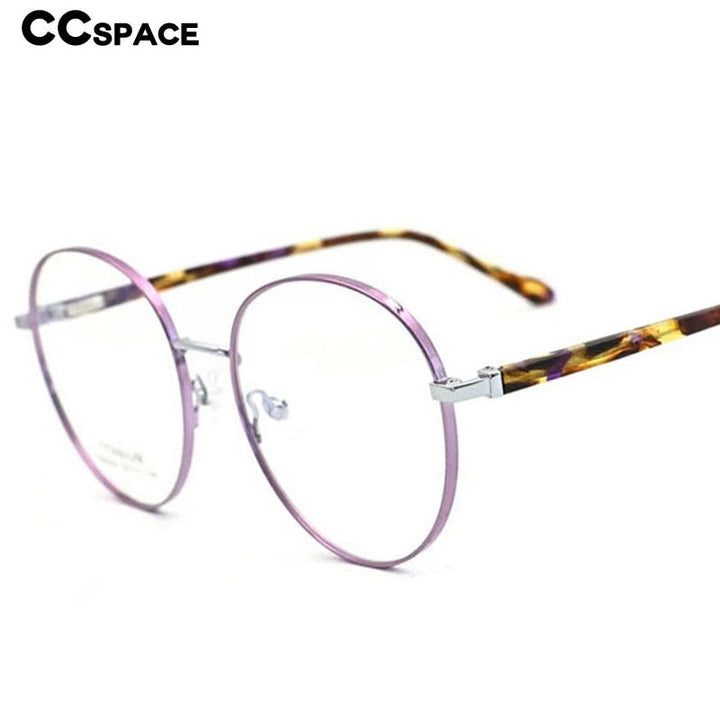 CCspace Unisex Full Rim Round Titanium Alloy Acetate Eyeglasses 56090 Full Rim CCspace