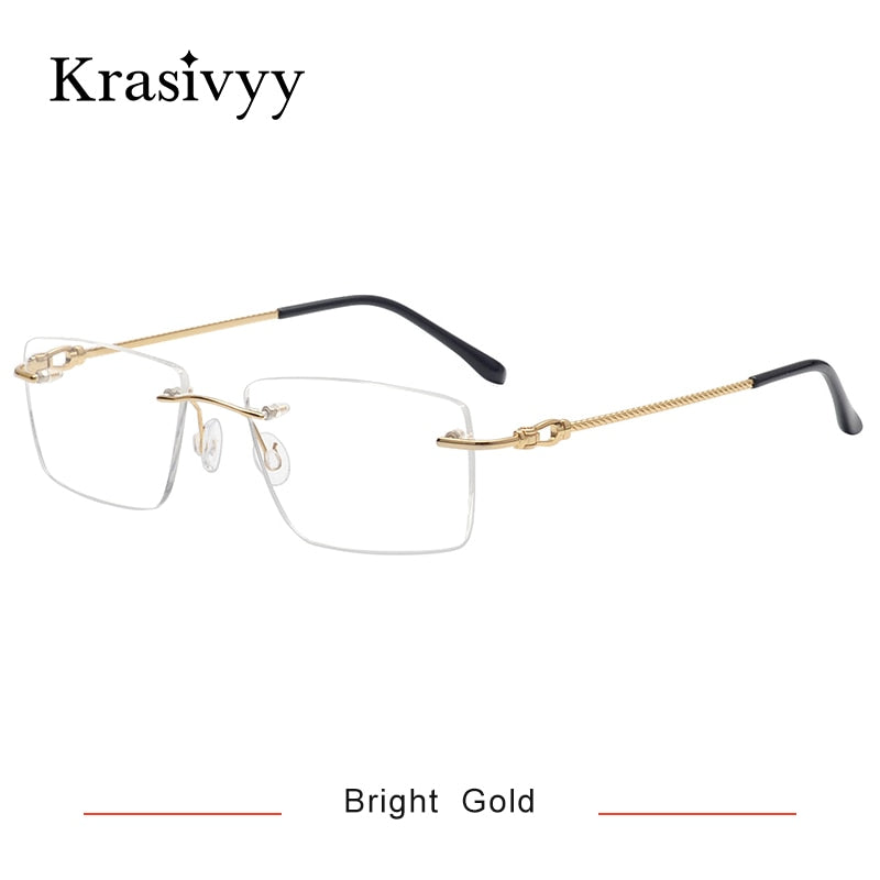 Krasivyy Unisex Rimless Square Titanium Eyeglasses Kr8661 Rimless Krasivyy Bright Gold China