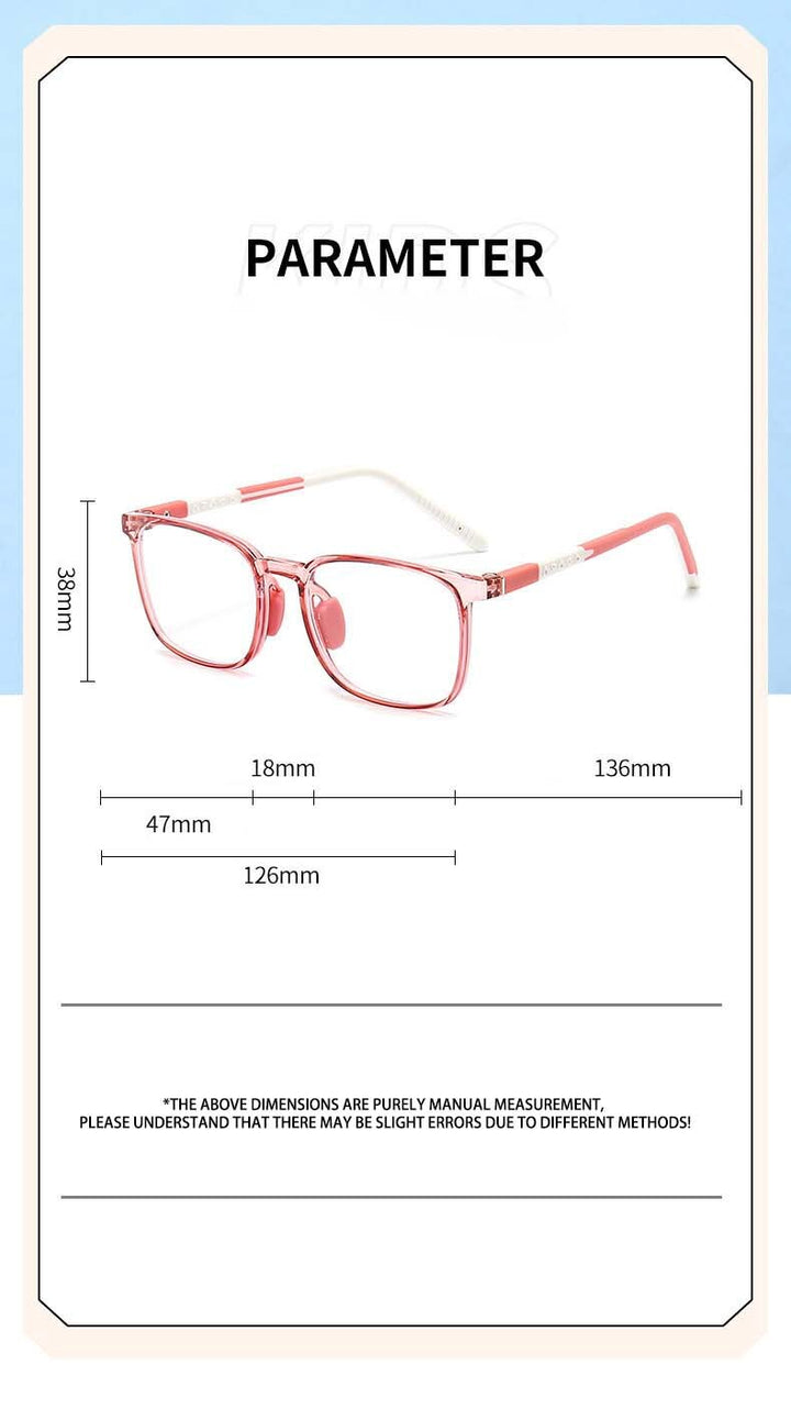 CCspace Unisex Youth Full Rim Square Silicone Eyeglasses 54671 Full Rim CCspace