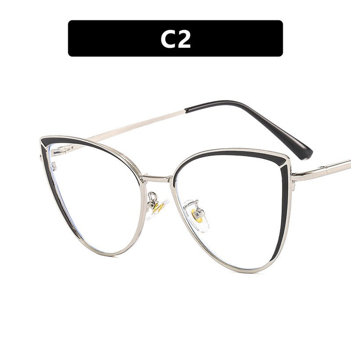 CCspace Women's Full Rim Square Cat Eye Acetate Alloy Eyeglasses 54550 Full Rim CCspace China SilverBlack