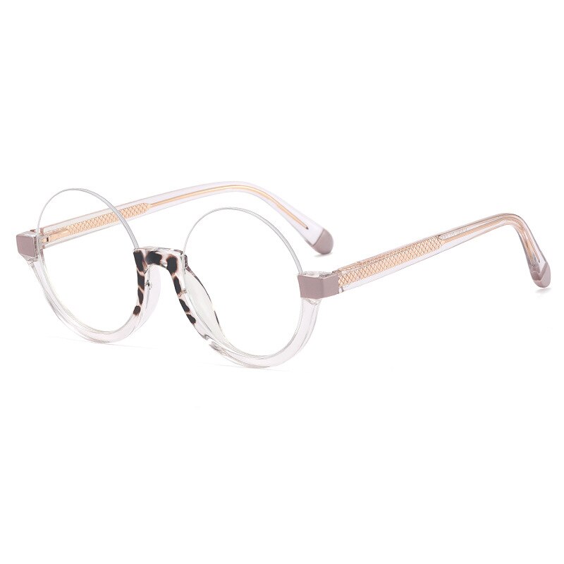 CCspace Unisex Semi Rim Round Tr 90 Titanium Eyeglasses 55611 Semi Rim CCspace China GrayLeopard