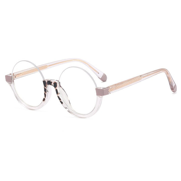 CCspace Unisex Semi Rim Round Tr 90 Titanium Eyeglasses 55611 Semi Rim CCspace China GrayLeopard