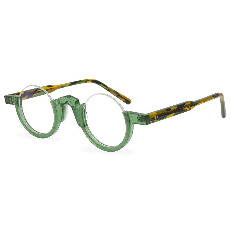 CCspace Unisex Semi Rim Round Acetate Eyeglasses 55258 Semi Rim CCspace GreenClear China