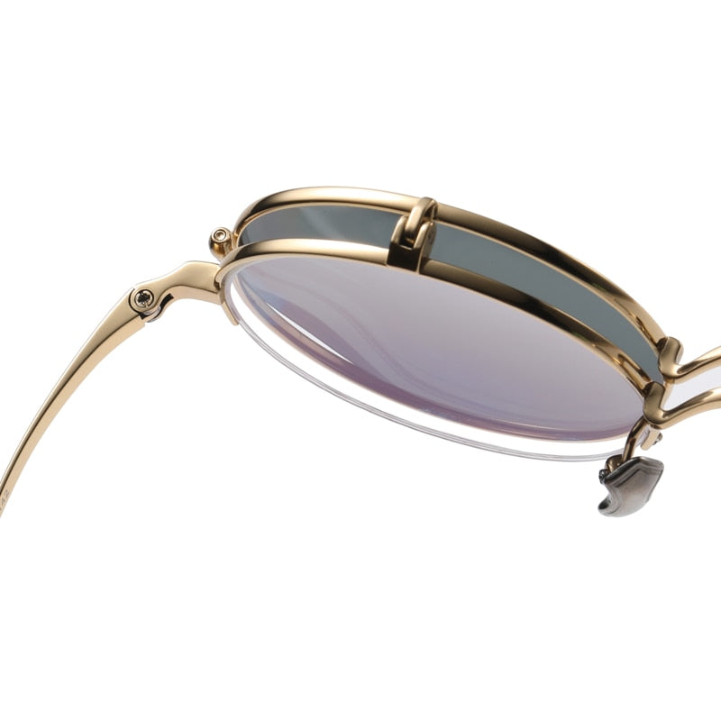 Muzz Unisex Semi Rim Round Titanium Eyeglasses Flip Up Polarized Sunglasses 54 Semi Rim Muzz