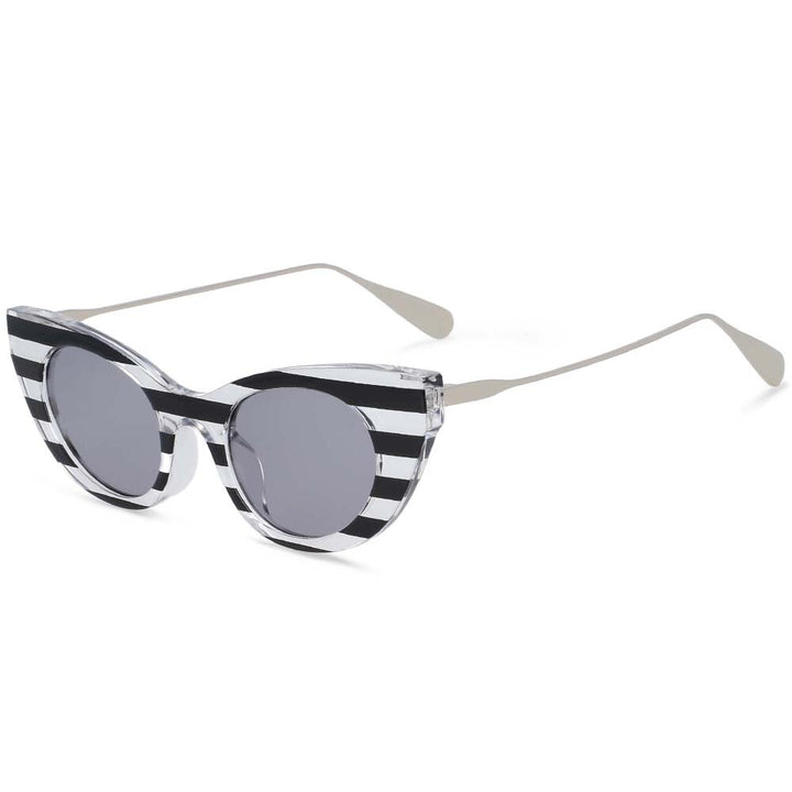 CCspace Women's Full Rim Cat Eye Resin Frame Sunglasses 54236 Sunglasses CCspace Sunglasses White stripe 54236