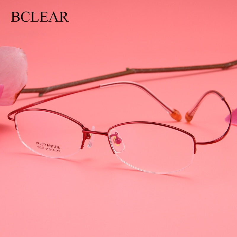 Bclear Women's Semi Rim Titanium Oval Eyeglasses Sc18026 Semi Rim Bclear