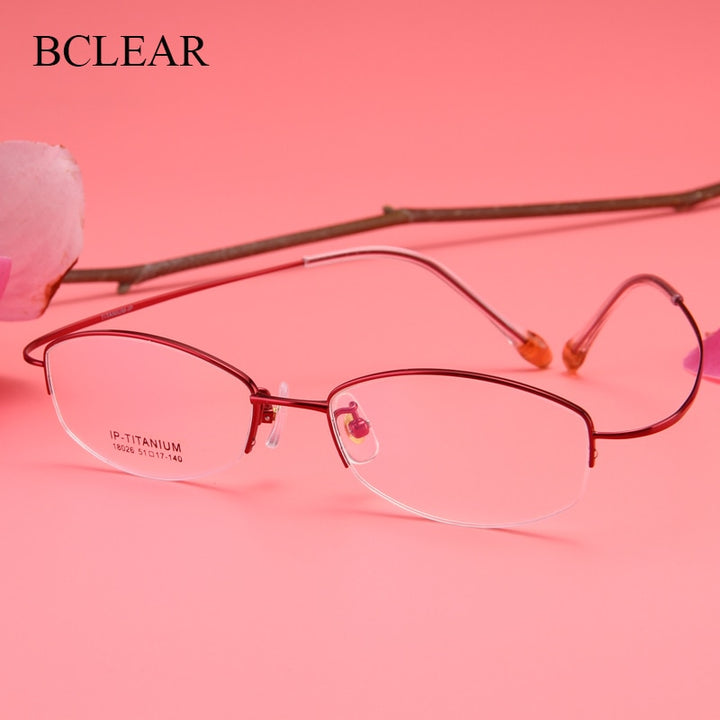 Bclear Women's Semi Rim Titanium Oval Eyeglasses Sc18026 Semi Rim Bclear