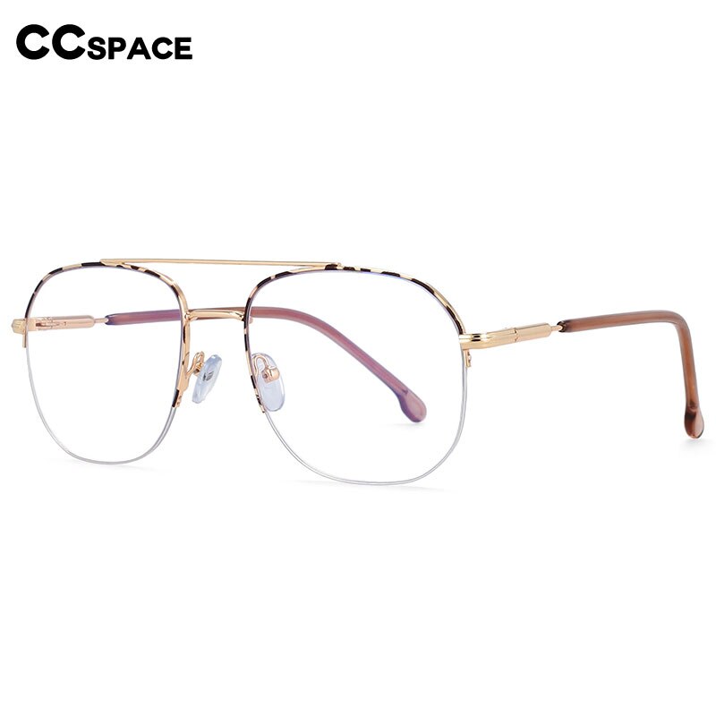 CCspace Women's Semi Rim Round Square Alloy Double Bridge Frame Eyeglasses 54342 Semi Rim CCspace