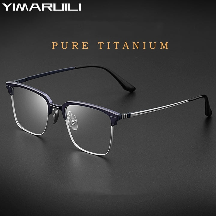 Yimaruili Men's Full Rim Small Square Acetate Titanium Eyeglasses 9201 Full Rim Yimaruili Eyeglasses