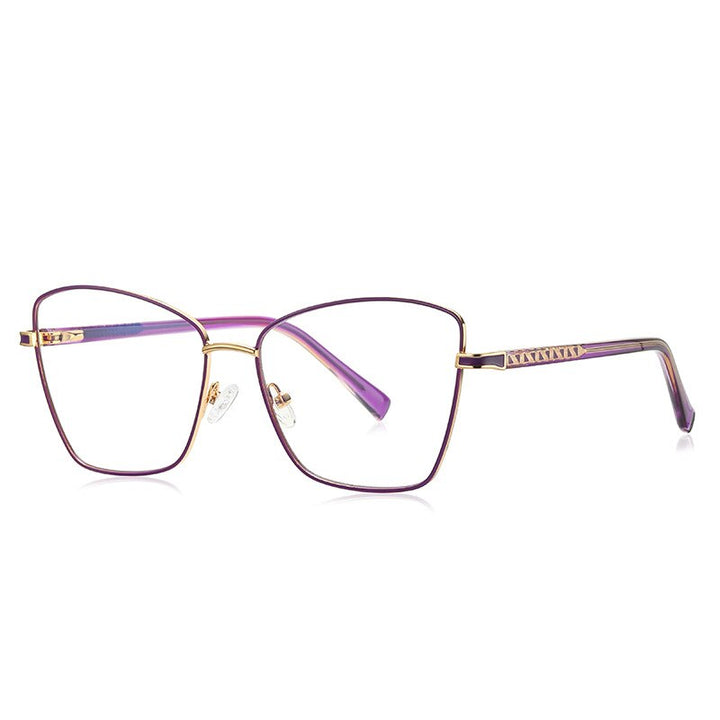 CCspace Unisex Full Rim Square Cat Eye Alloy Eyeglasses 55527 Full Rim CCspace China C6Purple