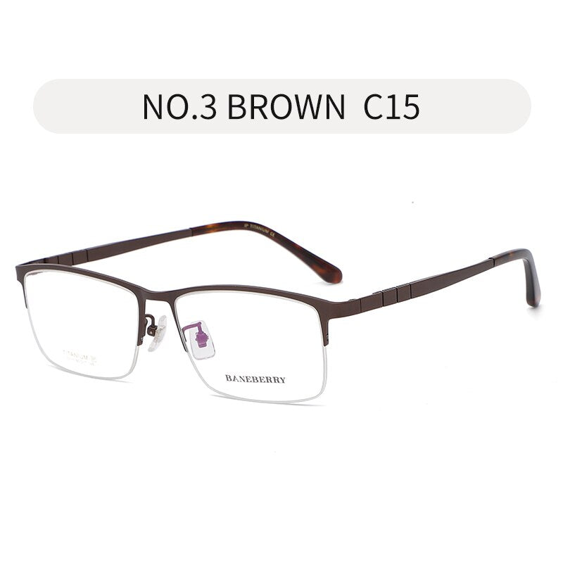 Reven Jate Unisex Semi Rim Rectangle Titanium Frame Eyeglasses 71111 Semi Rim Reven Jate brown