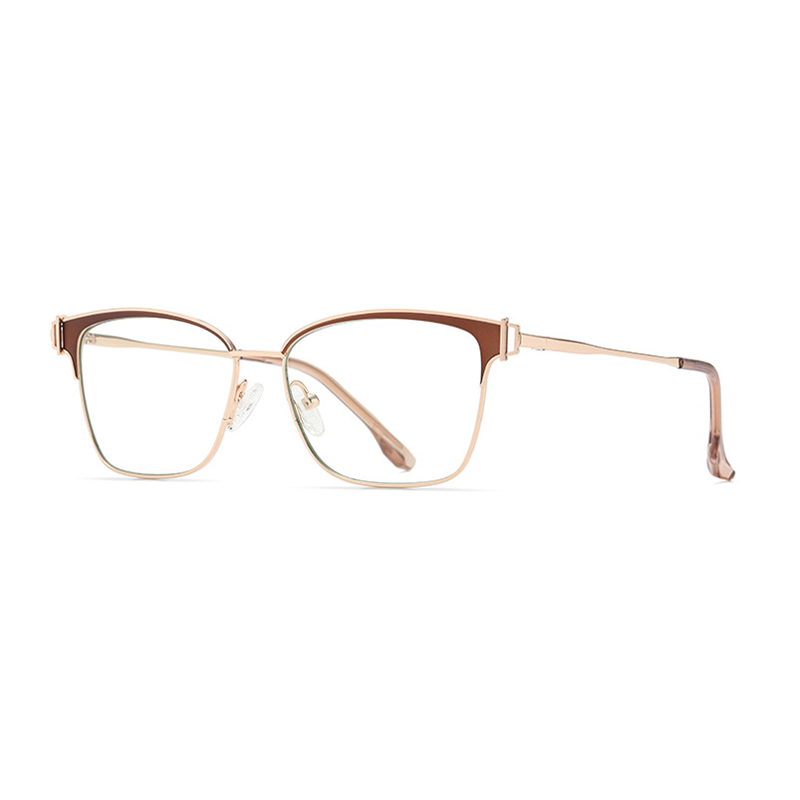 Ralferty Women's Full Rim Square Acetate Alloy Eyeglasses D8612 Full Rim Ralferty China Gold Coffee
