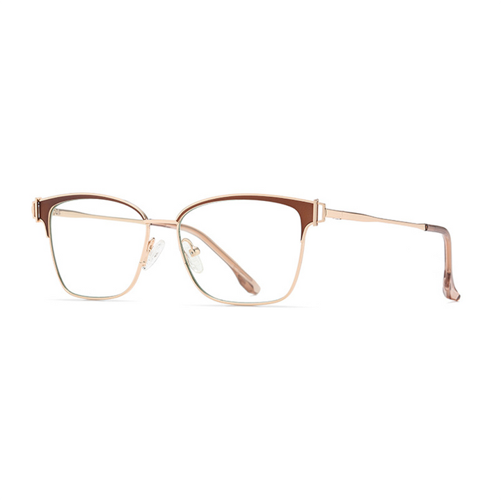 Ralferty Women's Full Rim Square Acetate Alloy Eyeglasses D8612 Full Rim Ralferty China Gold Coffee 