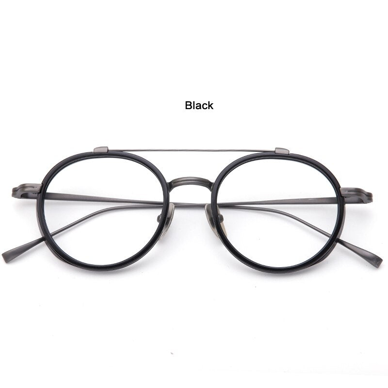 Muzz Unisex Full Rim Round Double Bridge Titanium Acetate Eyeglasses Kj32 Full Rim Muzz C1