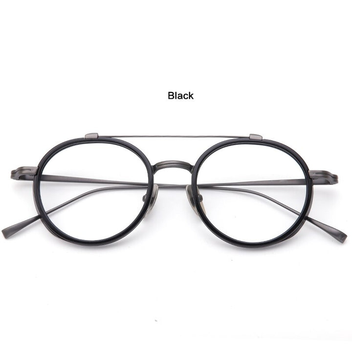 Muzz Unisex Full Rim Round Double Bridge Titanium Acetate Eyeglasses Kj32 Full Rim Muzz C1
