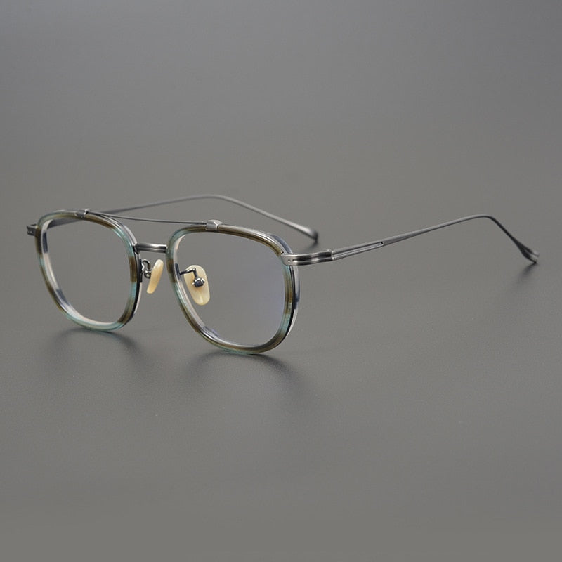 Gatenac Unisex Full Rim Square Titanium Acetate Double Bridge Frame Eyeglasses Gxyj809 Full Rim Gatenac