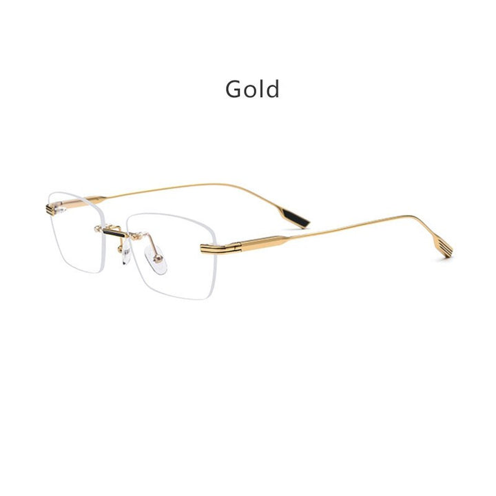 Hdcrafter Unisex Rimless Polygon Square Titanium Eyeglasses 10093 Rimless Hdcrafter Eyeglasses Yellow