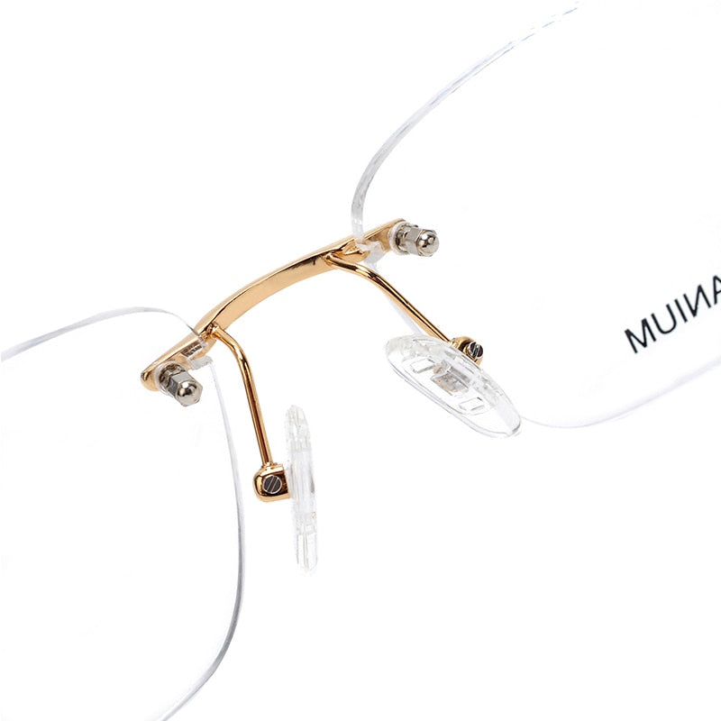 Hdcrafter Men's Rimless Square Rose Wood Temple Titanium Eyeglasses Ls01 Rimless Hdcrafter Eyeglasses