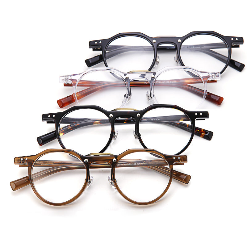 Muzz Unisex Full Rim Round Acetate Frame Double Bridge Eyeglasses 56008 Full Rim Muzz