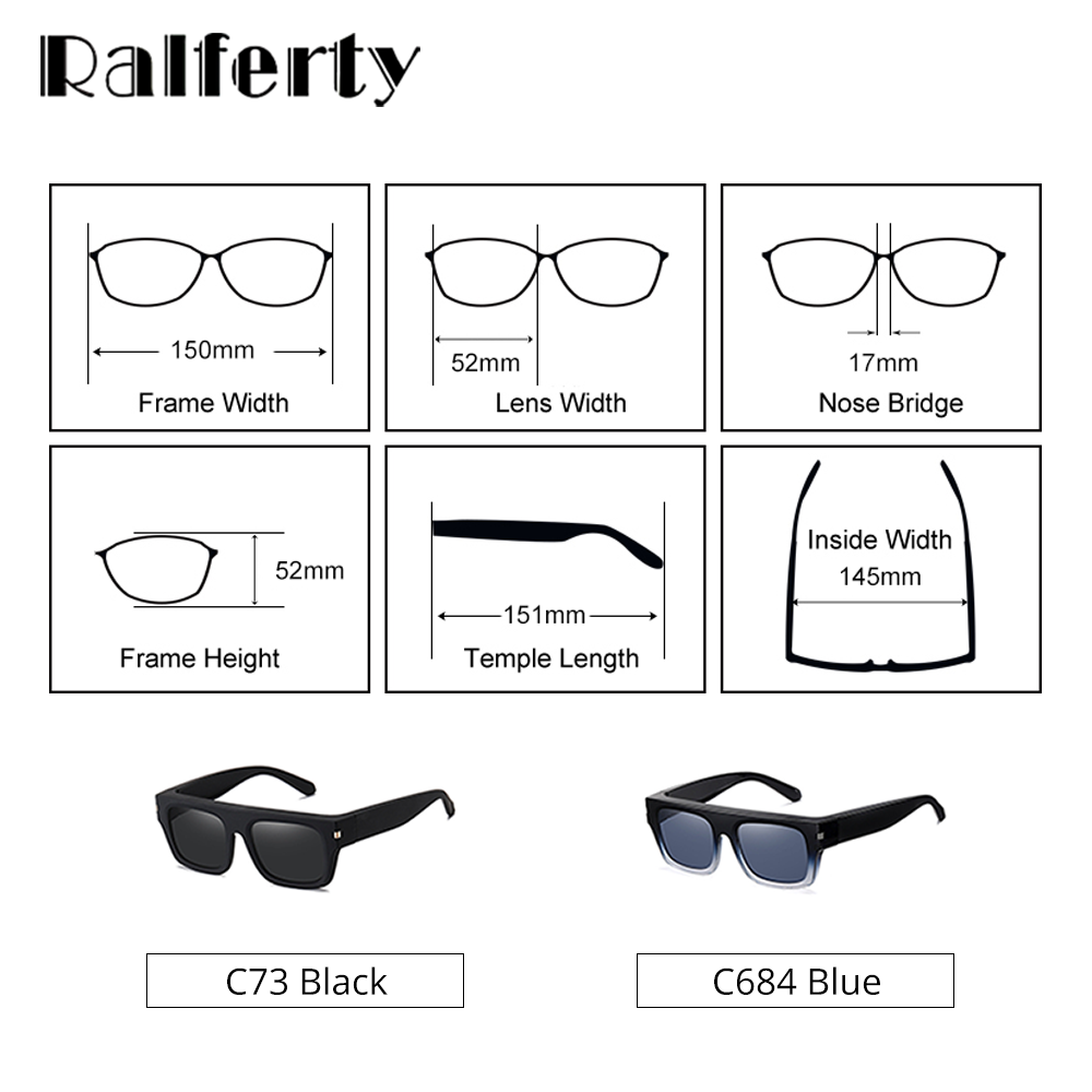 Ralferty Unisex Full Rim Square Tr 90 Acetate Polarized Overlay Sunglasses D7527 Sunglasses Ralferty