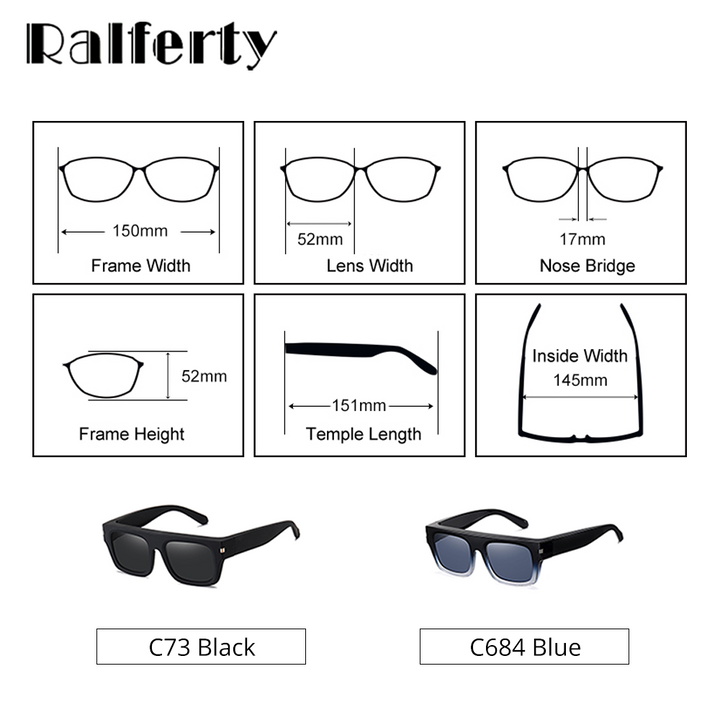 Ralferty Unisex Full Rim Square Tr 90 Acetate Polarized Overlay Sunglasses D7527 Sunglasses Ralferty
