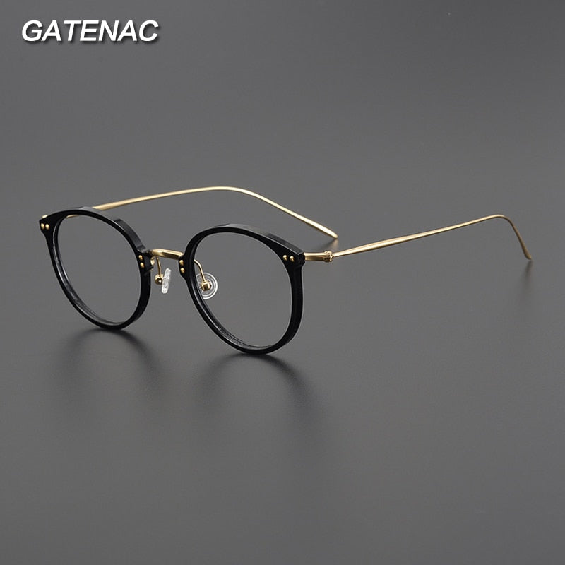 Gatenac Unisex Full Rim Round Square Acetate Titanium Eyeglasses Gxyj1005 Full Rim Gatenac