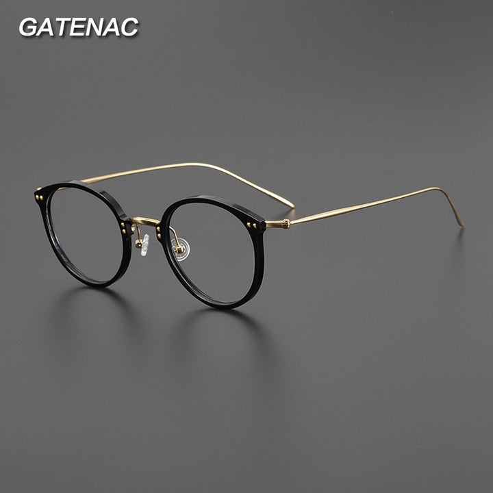 Gatenac Unisex Full Rim Round Square Acetate Titanium Eyeglasses Gxyj1005 Full Rim Gatenac