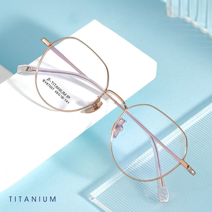 Handoer Unisex Full Rim Round Square Titanium Eyeglasses Bv87007 Full Rim Handoer