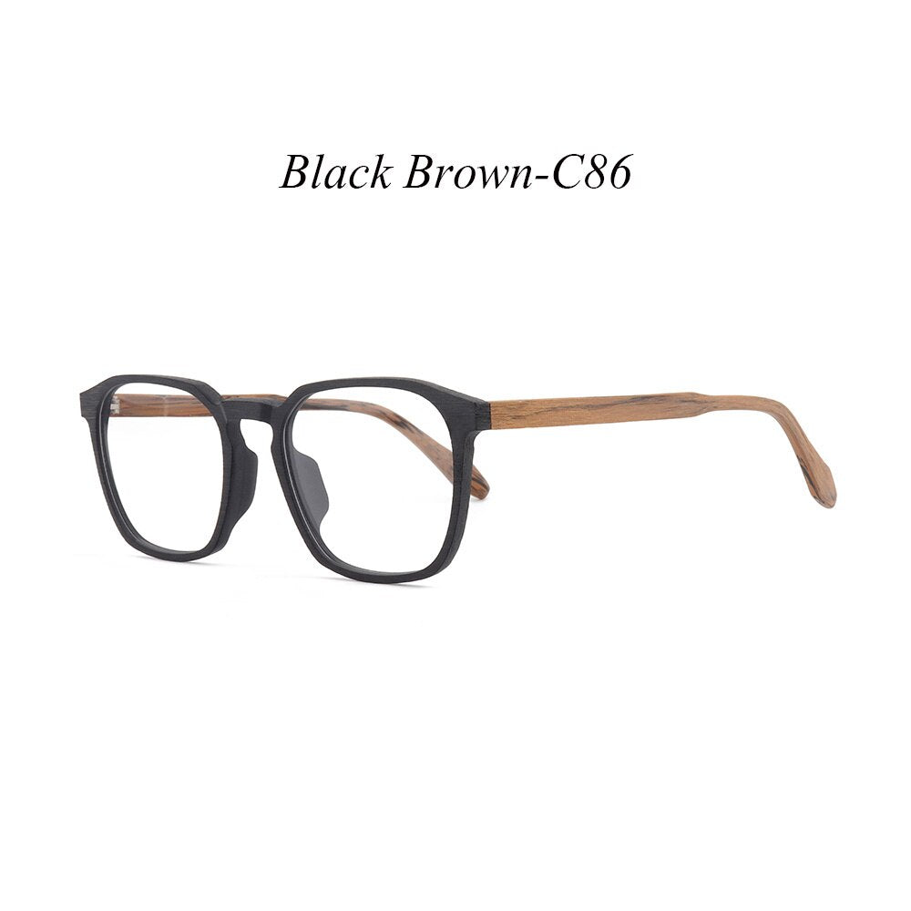Hdcrafter Unisex Full Rim Square Wood Alloy Eyeglasses 1692 Full Rim Hdcrafter Eyeglasses C86