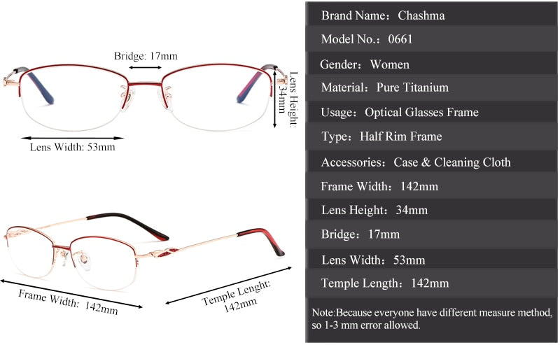 Chashma Ottica Women's Semi Rim Oval Titanium Eyeglasses 0661 Semi Rim Chashma Ottica