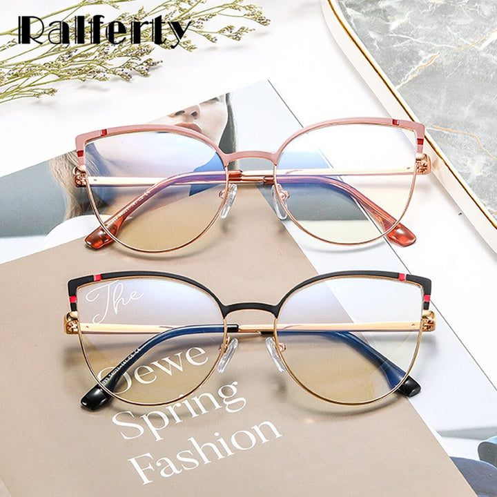 Ralferty Women's Full Rim Square Cat Eye Tr 90 Acetate Alloy Eyeglasses F95993 Full Rim Ralferty   
