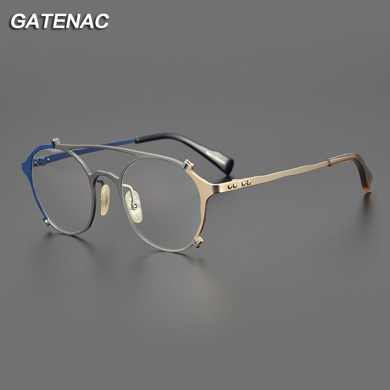 Gatenac Unisex Full Rim Round Double Bridge Titanium Eyeglasses Gxyj1026 Full Rim Gatenac