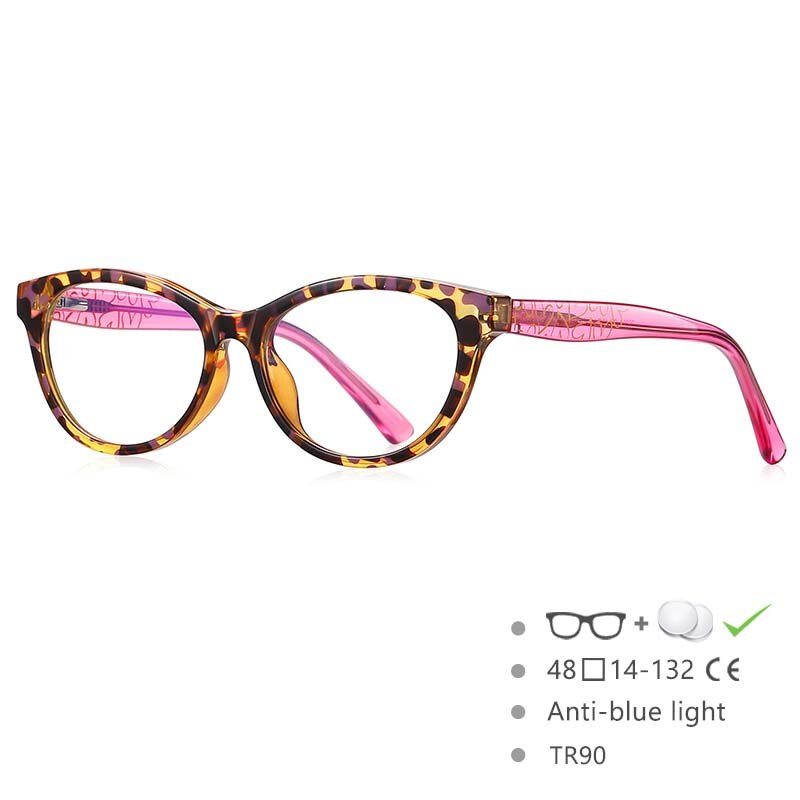 CCspace Children's Unisex Full Rim Tr 90 Cat Eye Frame Eyeglasses 54573 Full Rim CCspace Leopard China