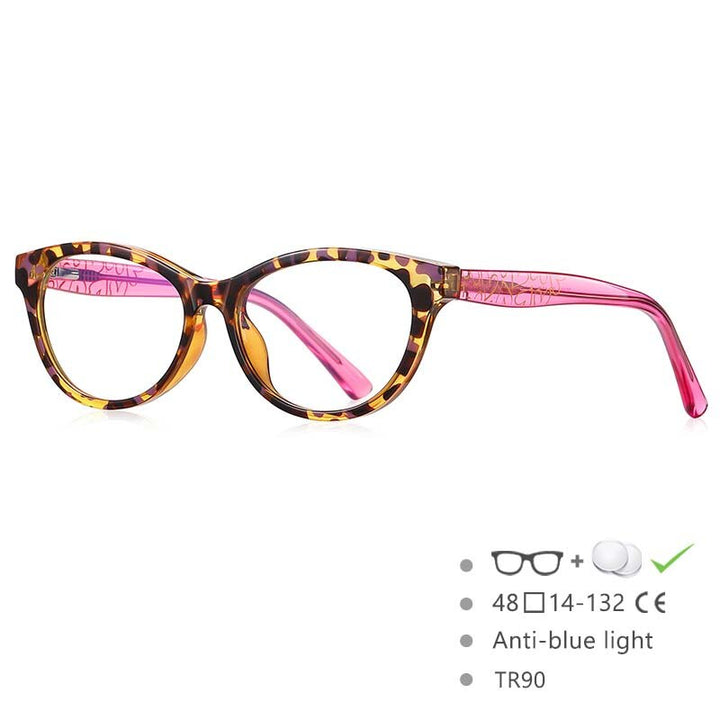CCspace Children's Unisex Full Rim Tr 90 Cat Eye Frame Eyeglasses 54573 Full Rim CCspace Leopard China