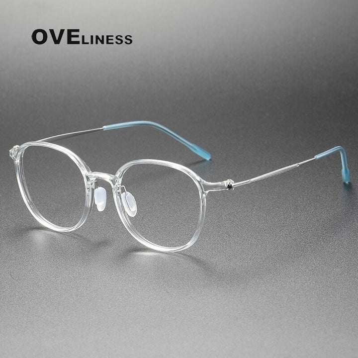 Oveliness Unisex Full Rim Round Square Acetate Titanium Eyeglasses 8633 Full Rim Oveliness transparent
