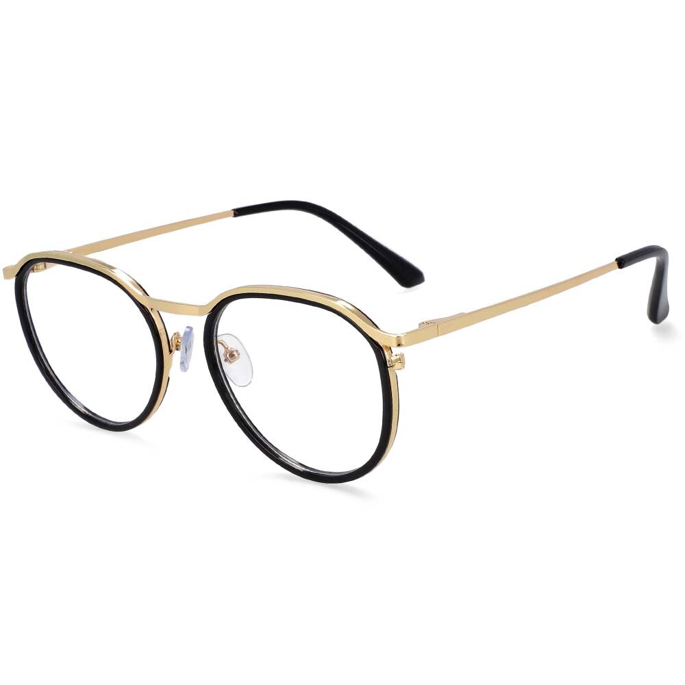 CCspace Unisex Full Rim Round Tr 90 Alloy Frame Eyeglasses 54241 Full Rim CCspace CN Black
