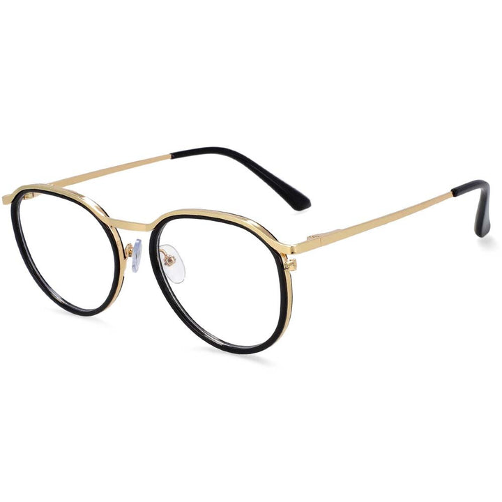 CCspace Unisex Full Rim Round Tr 90 Alloy Frame Eyeglasses 54241 Full Rim CCspace CN Black