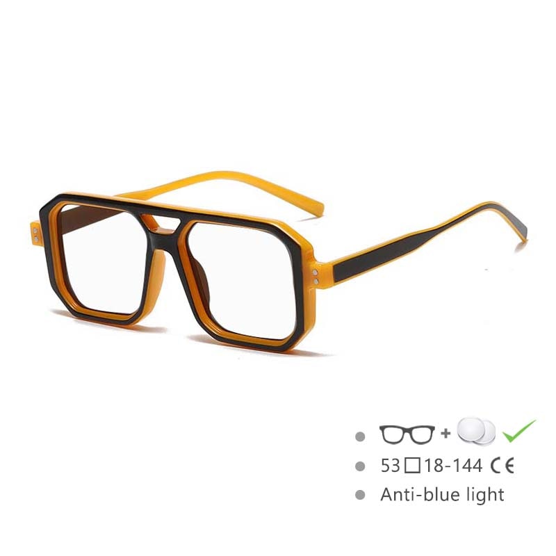CCspace Unisex Full Rim Big Size Square Double Bridge Resin Frame Eyeglasses 54605 Full Rim CCspace China Orange