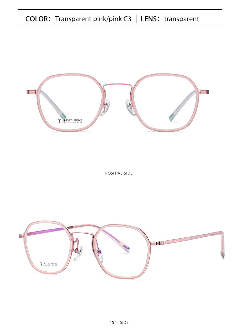 Reven Jate Unisex Full Rim Round Square Acetate Titanium Frame Eyeglasses R2322 Full Rim Reven Jate