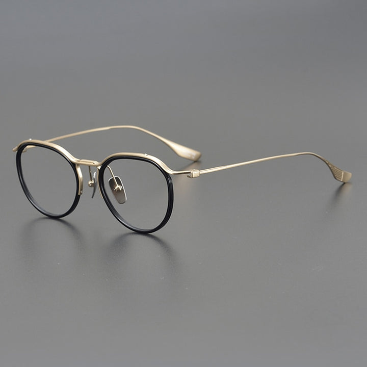 Gatenac Unisex Full Rim Round Titanium Eyeglasses Gxyj895 Full Rim Gatenac Gold