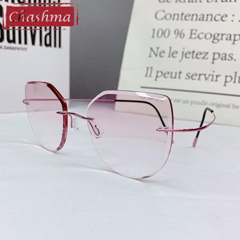 Chashma Women's Rimless Cat Eye Titanium Frame Gradient Color Lens Eyeglasses 16016a Rimless Chashma