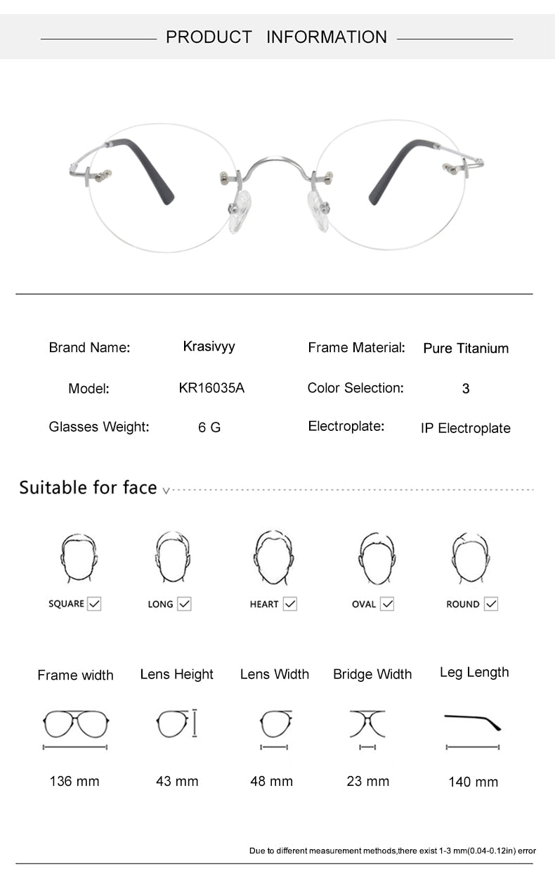 Krasivyy Unisex Rimless Round Titanium Eyeglasses Kr16035a Rimless Krasivyy