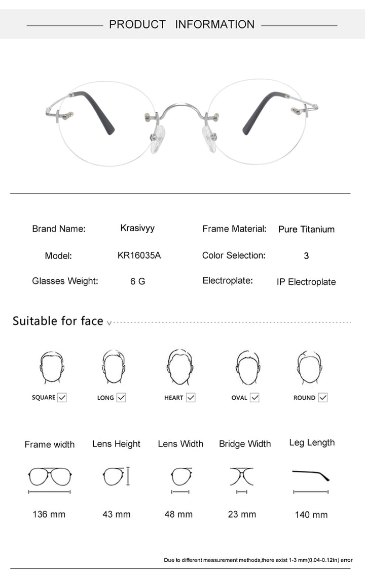 Krasivyy Unisex Rimless Round Titanium Eyeglasses Kr16035a Rimless Krasivyy
