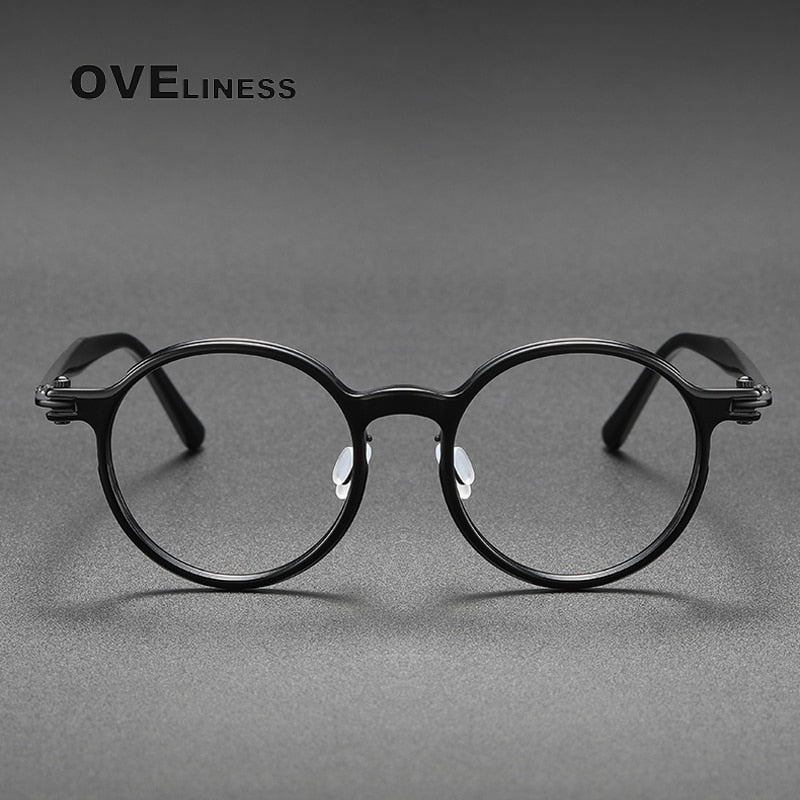 Oveliness Unisex Full Rim Round Acetate Titanium Eyeglasses 5886 Full Rim Oveliness