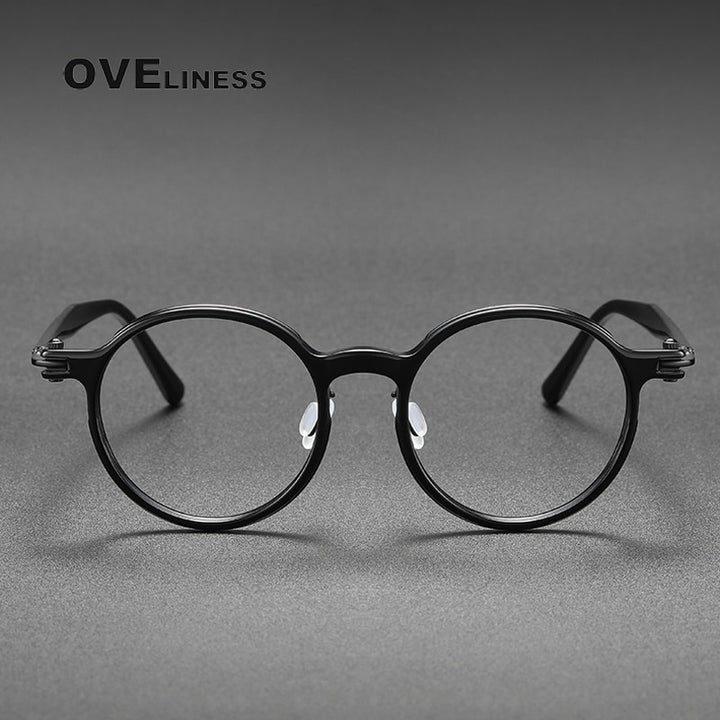 Oveliness Unisex Full Rim Round Acetate Titanium Eyeglasses 5886 Full Rim Oveliness