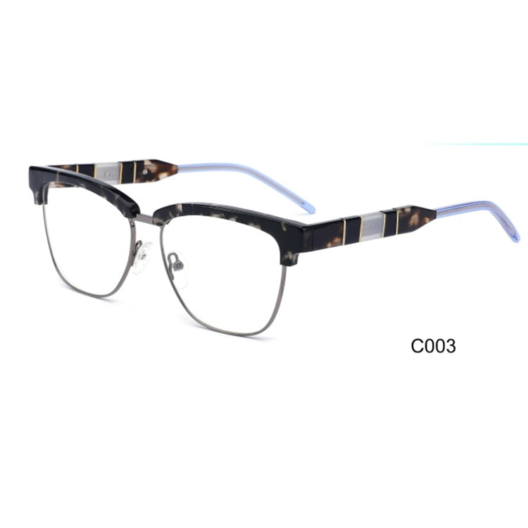 CCspace Women's Full Rim Square Cat Eye Acetate Alloy Eyeglasses 55281 Full Rim CCspace China LeopardBlue