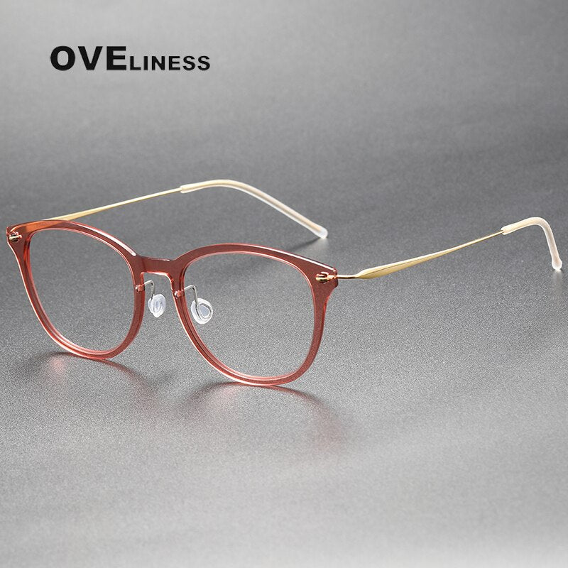 Oveliness Unisex Full Rim Round Acetate Titanium Eyeglasses 6506 Full Rim Oveliness peach flour