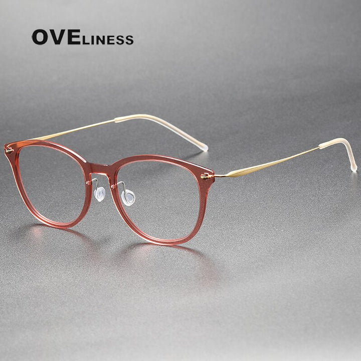 Oveliness Unisex Full Rim Round Acetate Titanium Eyeglasses 6506 Full Rim Oveliness peach flour