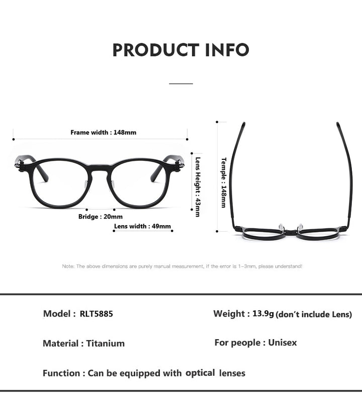 Oveliness Unisex Full Rim Square Acetate Titanium Eyeglasses 5885 Full Rim Oveliness